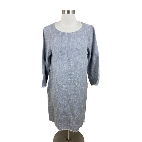 Studio 412 Gray Linen Raw Hem Shift Dress Size M Lagenlook Minimalist Pockets - Picture 1 of 4